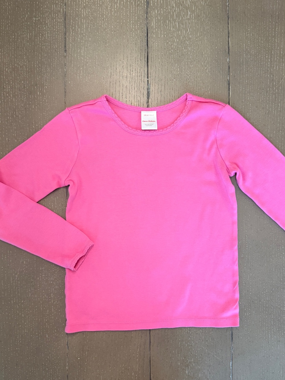 Hanna Andersson Girls’ Hot Pink Long Sleeve Slim Fit Ribbed T-Shirt • Size 6/7